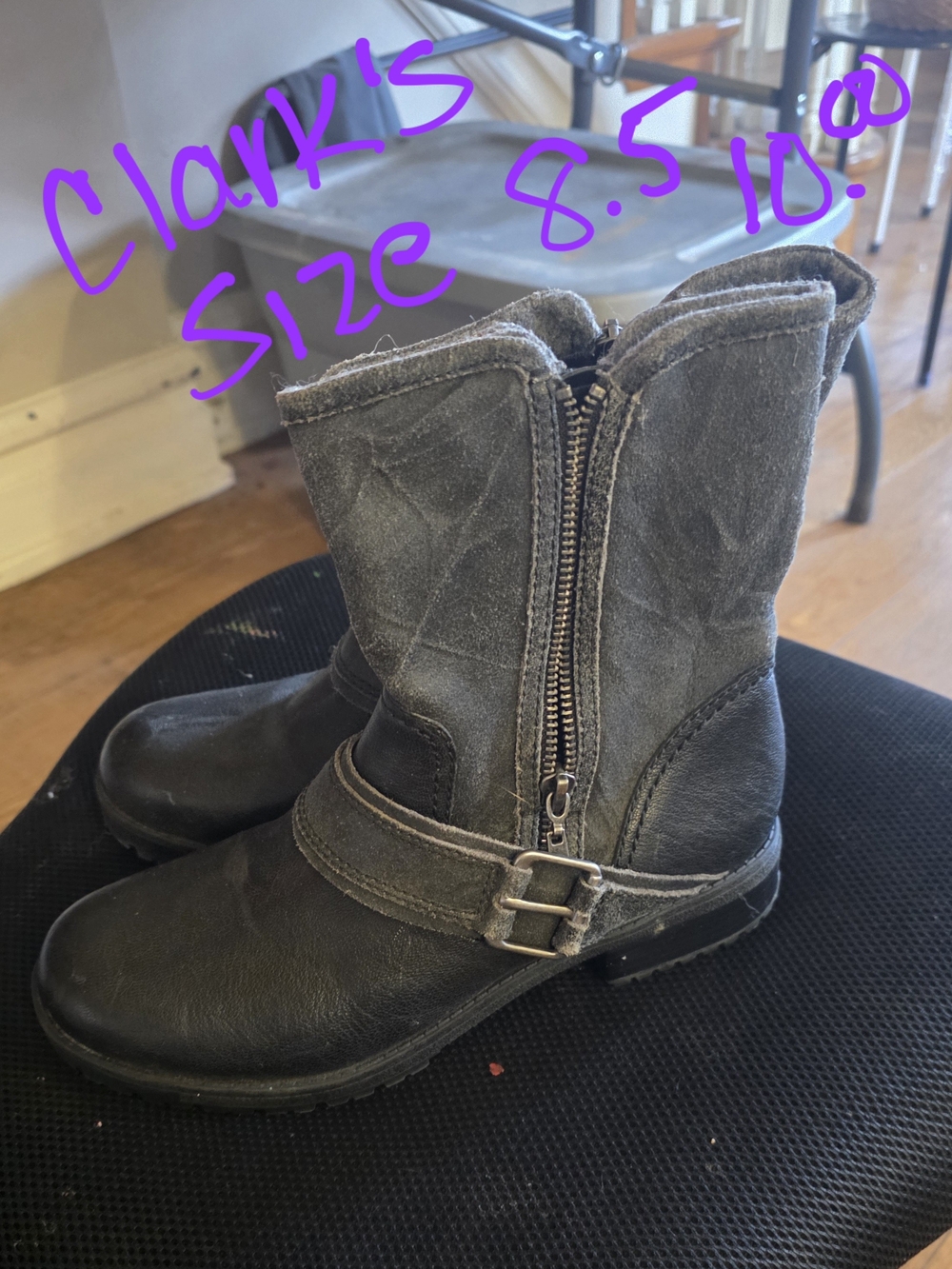 Clarks Women's Gray Leather and Suede Lace-Up Zip Boots